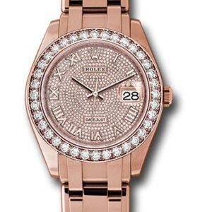 Rolex Everose Gold Datejust Pearlmaster 39 Watch - 36 Diamond Bezel - Diamond Paved Roman Dial - 86285 dpr