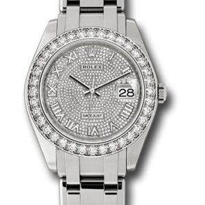 Rolex White Gold Datejust Pearlmaster 39 Watch - 36 Diamond Bezel - Diamond Paved Roman Dial - 86289 dpr