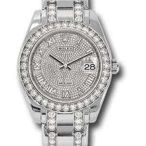Rolex White Gold Oyster Perpetual Pearlmaster 39 Watch - Diamond Bezel - Diamond Paved Roman Dial - Diamond Bracelet - 86289 dprdp
