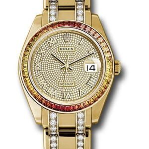 Rolex Yellow Gold Datejust Pearlmaster 39 Watch - 48 Orange To Yellow Gradient Baguette-Cut Sapphires Bezel - 18K Yellow Gold Diamond Paved Dial - 86348SAJOR dpdb