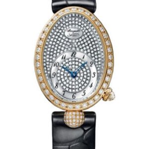 Breguet Reine de Naples 8928 - Yellow Gold Case - Diamond Paved Dial - Black Leather Strap - 8928BA/8D/944/DD0D3L