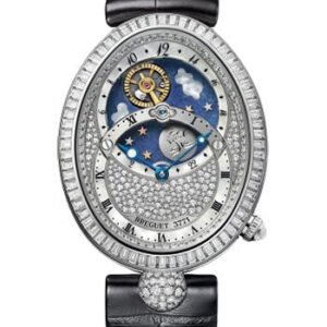 Breguet Reine de Naples Jour/Nuit 8999 - White Gold Case - Diamond Paved Dial - Black Leather Strap - 8999BB/8D/974/DD0D