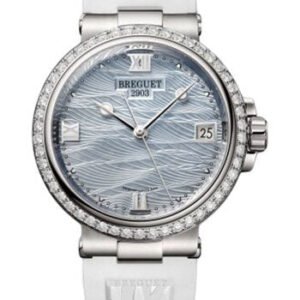 Breguet Marine Dame 9518 - White Gold Case - Marea Motif Mother-Of-Pearl Dial - White Rubber Strap - 9518BB/V2/584/D000