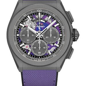Zenith DEFY 21 Ultraviolet Watch - Sandblasted Titanium - Grey and Ultraviolet Dial - Rubber Backed Violet Fabric Strap - 97.9001.9004/80.R922