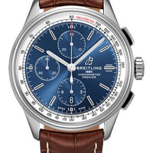 Breitling Premier Chronograph Watch - 42mm Steel Case - Blue Dial - Brown Croco Strap - A13315351C1P1
