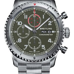 Breitling Aviator 8 Chronograph 43 Curtiss Warhawk Watch - Steel - Green Dial - Steel Bracelet - A133161A1L1A1