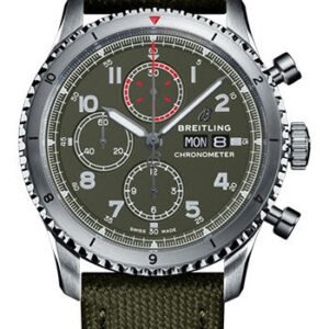 Breitling Aviator 8 Chronograph 43 Curtiss Warhawk Watch - Steel - Green Dial - Khaki Green Military Strap - Tang Buckle - A133161A1L1X1