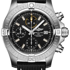 Breitling Avenger Chronograph 45 Watch - Stainless Steel - Black Dial - Anthracite Calfskin Leather Strap - Tang Buckle - A13317101B1X1