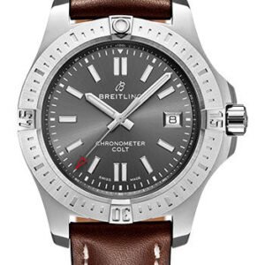 Breitling Colt 41 Automatic Watch - Steel - Tempest Gray Dial - Brown Leather Strap - Folding Buckle - A17313101F1X3
