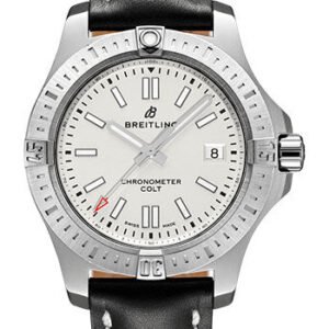 Breitling Colt 41 Automatic Watch - Steel - Silver Dial - Black Leather Strap - Folding Buckle - A17313101G1X2