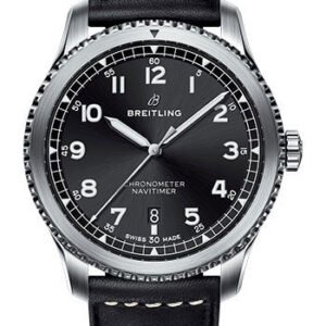 Breitling Aviator 8 Automatic 41 Watch - Steel Case - Black Dial - Black Leather Strap - A17314101B1X1