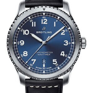 Breitling Aviator 8 Automatic 41 Watch - Steel Case - Blue Dial - Black Leather Strap - A17314101C1X2