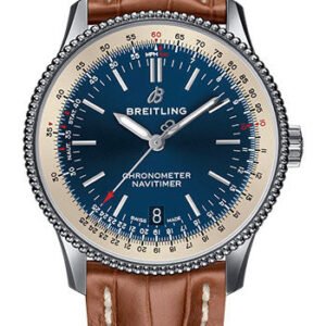 Breitling Navitimer 1 Automatic 38 Watch - Steel Case - Blue Dial - Gold Croco Strap - A17325211C1P2