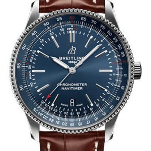 Breitling Navitimer Automatic 41 Watch - Stainless Steel - Blue Dial - Brown Alligator Leather Strap - Tang Buckle - A17326161C1P1