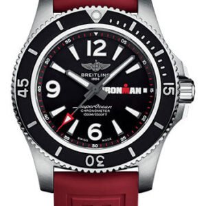 Breitling Superocean Automatic 44 Ironman Limited Edition Watch - Stainless Steel - Black Dial - Red Rubber Strap - Tang Buckle Limited Edition of 300 - A17371A11B1S1