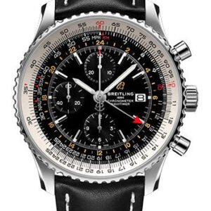 Breitling Navitimer Chronograph GMT 46 Watch - Stainless Steel - Black Dial - Black Calfskin Leather Strap - Folding Buckle - A24322121B2X2