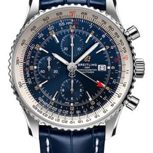 Breitling Navitimer Chronograph GMT 46 Watch - Steel - Blue Dial - Blue Alligator Strap - Folding Buckle - A24322121C2P2