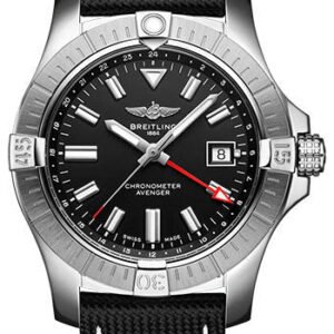 Breitling Avenger Automatic GMT 43 Watch - Stainless Steel - Black Dial - Anthracite Calfskin Leather Strap - Tang Buckle - A32397101B1X1