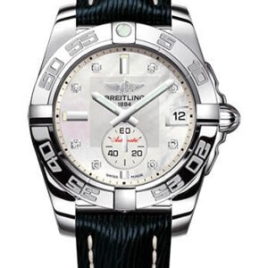 Breitling Galactic 36 Automatic Watch - Stainless Steel - Mother-Of-Pearl Diamond Dial - Blue Calfskin Leather Strap - Tang Buckle - A37330121A1X1