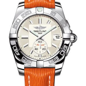 Breitling Galactic 36 Automatic Watch - Stainless Steel - Silver Dial - Orange Calfskin Leather Strap - Tang Buckle - A37330121G1X1