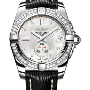 Breitling Galactic 36 Automatic Watch - Steel - Pearl Diamond Dial - Black Sahara Strap - A3733053/A717/213X/A16BA.1