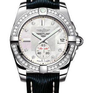 Breitling Galactic 36 Automatic Watch - Stainless Steel - Mother-Of-Pearl Dial - Blue Calfskin Leather Strap - Tang Buckle - A37330531A1X1