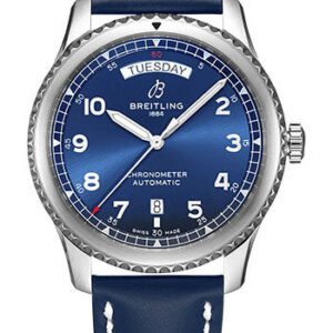 Breitling Aviator 8 Automatic Day & Date 41 Watch - Stainless Steel - Blue Dial - Blue Calfskin Leather Strap - Folding Buckle - A45330101C1X5