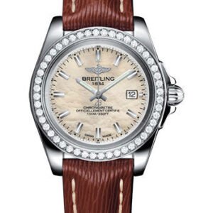 Breitling Galactic 32 Sleek Watch - Steel - Mother-Of-Pearl Dial - Brown Sahara Strap - Tang Buckle - A7133053/A800/211X/A14BA.1