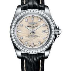 Breitling Galactic 32 Sleek Watch - Steel - Mother-Of-Pearl Diamond Dial - Black Sahara Strap - A7133053/A801/208X/A14BA.1