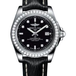 Breitling Galactic 32 Sleek Watch - Stainless Steel - Black Dial - Black Calfskin Leather Strap - Tang Buckle - A71330531B1X1