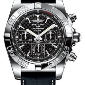 Breitling Chronomat 44 Watch - Steel polished - Carbon Dial - Grey And Black Crocodile Rubber Strap - Folding Buckle - AB011012/BF76/296S/A20D.4