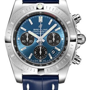 Breitling Chronomat B01 Chronograph 44 Watch - Steel - Blackeye Blue Dial - Blue Croco Strap - Folding Buckle - AB0115101C1P3
