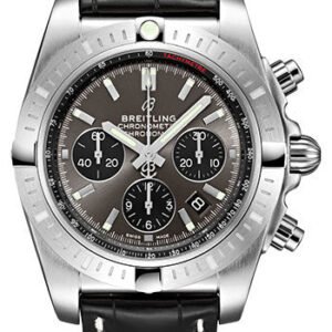 Breitling Chronomat B01 Chronograph 44 Watch - Steel - Blackeye Gray Dial - Black Croco Strap - Folding Buckle - AB0115101F1P2