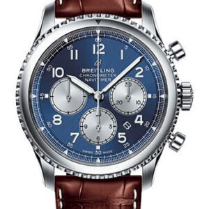 Breitling Aviator 8 B01 Chronograph 43 Watch - Steel Case - Blue Dial - Brown Croco Strap - AB0117131C1P2