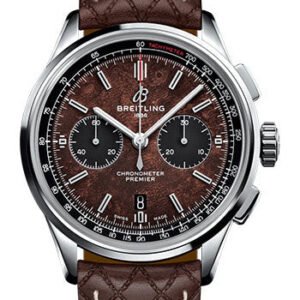 Breitling Premier B01 Chronograph 42 Bentley Centenary Limited Edition Watch - Stainless Steel - Brown Dial - Brown Calfskin Leather Strap - Tang Buckle Limited Edition - AB01181A1Q1X2