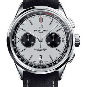 Breitling Premier B01 Chronograph Watch - 42mm Steel Case - Silver Dial - Anthracite Nubuck Strap - AB0118221G1X1