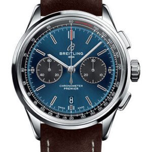 Breitling Premier B01 Chronograph Watch - 42mm Steel Case - Blue Dial - Brown Nubuck Strap - AB0118A61C1X1