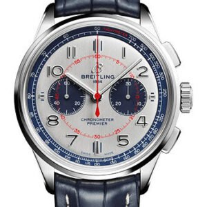 Breitling Premier B01 Chronograph 42 Bentley Mulliner Limited Edition Watch - Stainless Steel - Silver Dial - Blue Alligator Leather Strap - Folding Buckle Limited Edition of 1000 - AB0118A71G1P1