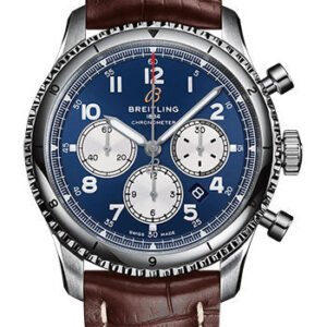 Breitling Aviator 8 B01 Chronograph 43 Watch - Stainless Steel - Blue Dial - Brown Alligator Leather Strap - Tang Buckle - AB0119131C1P2