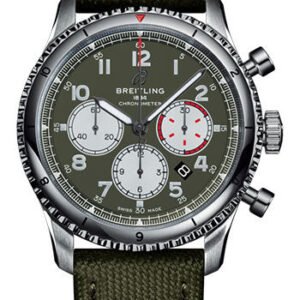 Breitling Aviator 8 B01 Chronograph 43 Curtiss Warhawk Watch - Steel - Green Dial - Khaki Green Military Strap - Tang Buckle - AB01192A1L1X1