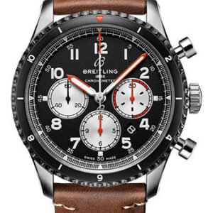 Breitling Aviator 8 B01 Chronograph 43 Mosquito Watch - Stainless Steel - Black Dial - Brown Calfskin Leather Strap - Tang Buckle - AB01194A1B1X1