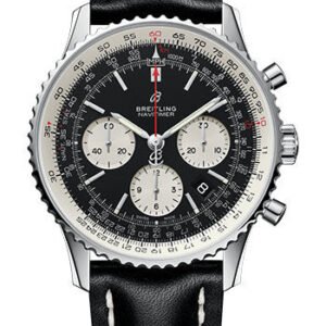 Breitling Navitimer 1 B01 Chronograph 43 Watch - Steel Case - Black Dial - Black Leather Strap - AB0121211B1X1