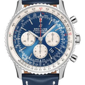 Breitling Navitimer B01 Chronograph 46 Watch - Steel - Aurora Blue Dial - Blue Leather Strap - Folding Buckle - AB0127211C1X2