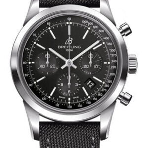 Breitling Transocean Chronograph Watch - Steel - Black Dial - Anthracite Military Strap - Tang Buckle - AB015212/BA99/109W/A20BA.1