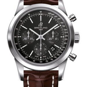 Breitling Transocean Chronograph Watch - Steel - Black Dial - Brown Croco Strap - Tang Buckle - AB015212/BA99/739P/A20BA.1