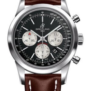 Breitling Transocean Chronograph Watch - Steel - Black Dial - Brown Leather Strap - Tang Buckle - AB015212/BF26/437X/A20BA.1