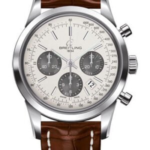 Breitling Transocean Chronograph Watch - Steel - Mercury Silver Dial - Gold Croco Strap - Tang Buckle - AB015212/G724/737P/A20BA.1