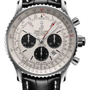 Breitling Navitimer B03 Chronograph Rattrapante 45 Watch - Steel - Silver Dial - Black Alligator Strap - Tang Buckle - AB0310211G1P2