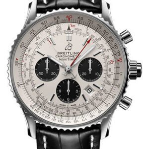 Breitling Navitimer B03 Chronograph Rattrapante 45 Watch - Stainless Steel - Silver Dial - Black Alligator Leather Strap - Tang Buckle - AB0311211G1P2