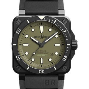 Bell & Ross BR 03-92 Diver Military - Black Rubber and Khaki Fabric Straps of 999